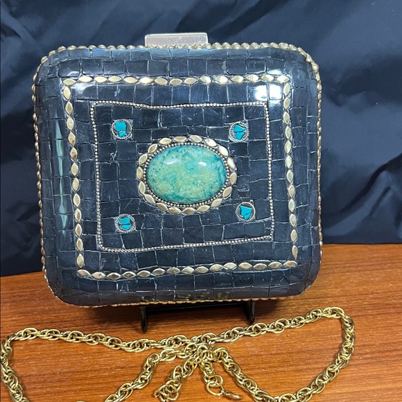 Handbags - Ramla Black Clutch with Gold Studs. Made in Morocco